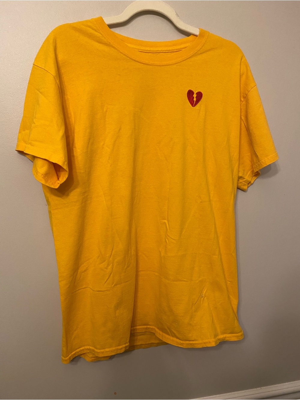 riot society Yellow Tee with Red Broken Heart Chest Graphic